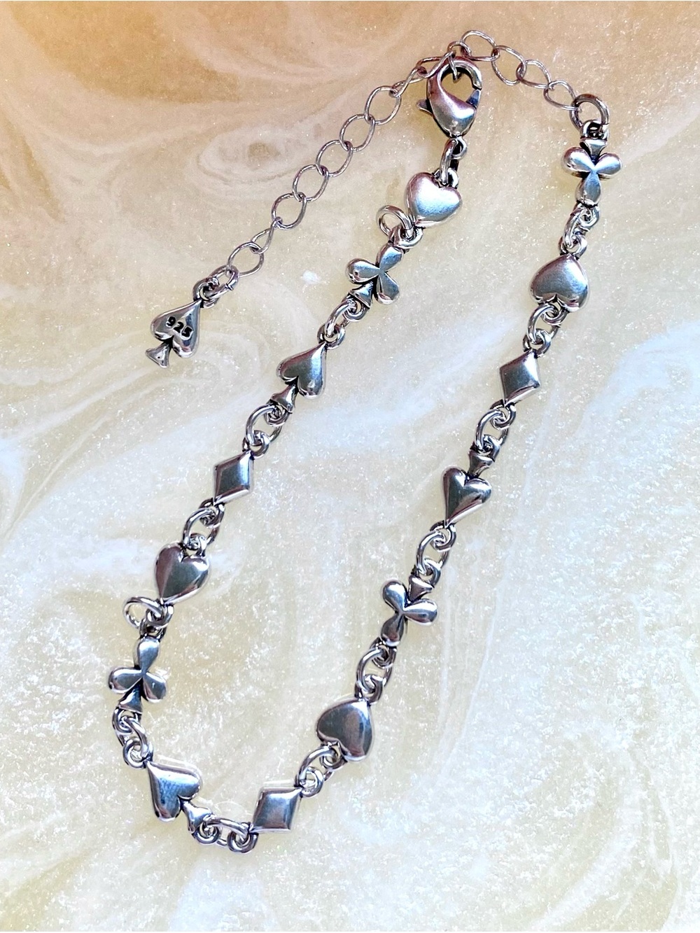 Sterling Silver Heart & Clover Bracelet - Silver